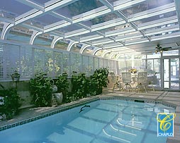 Residential Architectural Photography: Pool, patio, garden, lattice, conservatory, by Architectural Photographer Paul Chaplo, MFA Steel Metal Nevada, California CA NA LA Los Angeles, San Diego